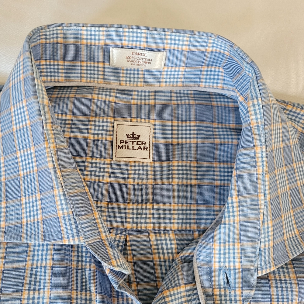 Peter Millar Men's Blue Plaid Button-Up Shirt